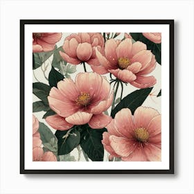 Pink Flowers Wallpaper Art Print