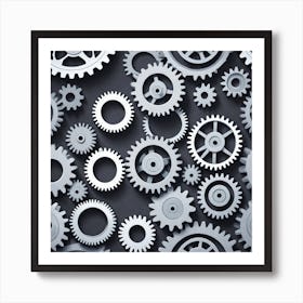 Gears On A Black Background 10 Art Print