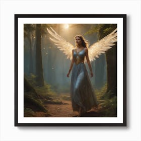 Angel Walking In A Forest Art Print