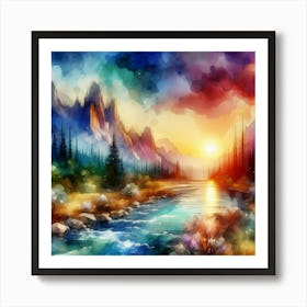 Watercolor Landscape Painting 2 Art Print