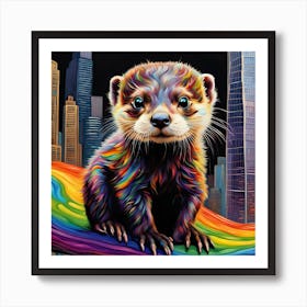 Rainbow otter Art Print