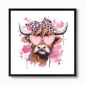 Cow in Valentine's glasses Art Print