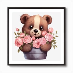 Teddy Bear With Roses 21 Art Print