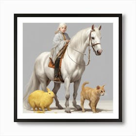 Woman And Her Pets Art Print