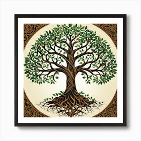 Tree Of Life, A Tree Of Life With Interconnected Roots And Branches Representing Unity And Growth 4 Art Print