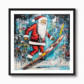 Santa Riding A Skateboard Art Print