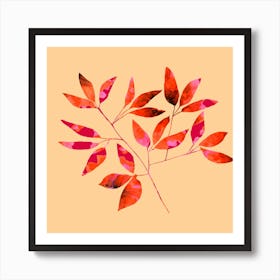 Floral Branches Red Pink Pattern On Pumpkin Art Print