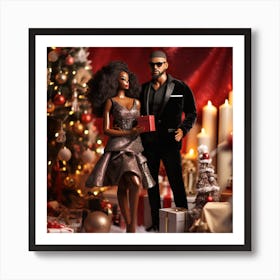 Realistic Black Couple Christmas Stylish Deep In2 Art Print