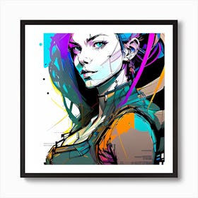 Girl With Colorful Hair Art Print