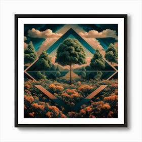 Trees And Clouds geometric  Art Print