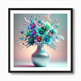 Beautiful Teal Flowers In A Vase Art Print