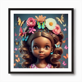 Little 3d Brown Skin Doll Curly Long Hair With Art Print