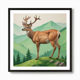 Red Stag Painting by Colin Mowat Art Print