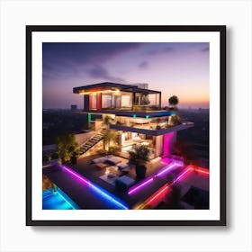 Modern House At Dusk 5 Art Print