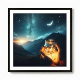 Hand Holding A Jar Of Stars Art Print