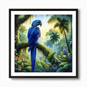 Blue Parrot In The Jungle 1 Art Print