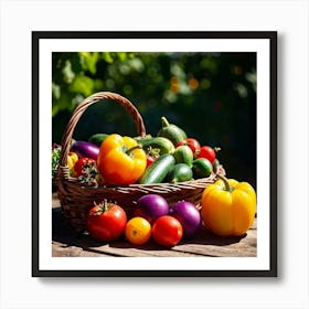 Basket Of Ripe Fresh Farm Harvest Overflowing With Assorted Vegetables And Fruits Vibrant Purple E (7) Art Print