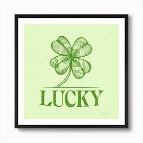 Lucky four leaf Clover in vintage style.Engraving  Shamrock. Art Print