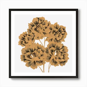 Gold Flowers On Black Background Art Print