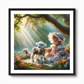 Little Lamb and a girl Art Print