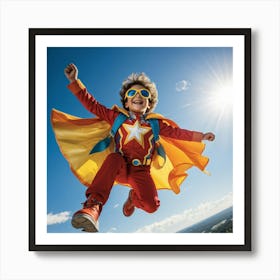 A Dynamic Superhero Costume Clad Business Leader Soaring Through A Bright Summer Sky Their Cape Rip (2) Art Print