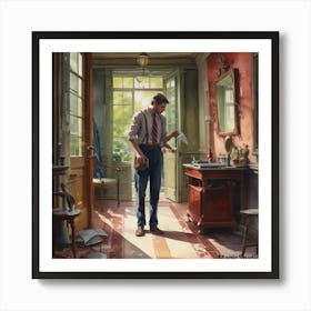 Man In A Bathroom Art Print