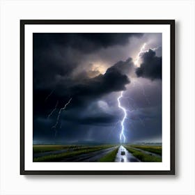 Lightning Over A Field Art Print