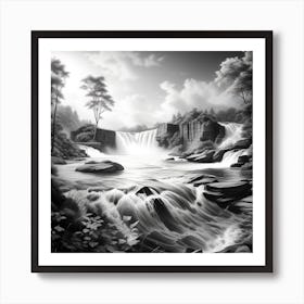 Waterfall In Black And White 1 Art Print