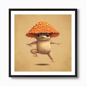Silly Frog Wearing A Mushroom Square Art Print