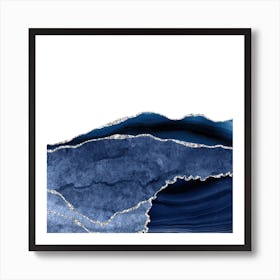 Navy & Silver Agate Texture 10 Art Print