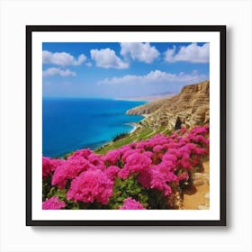 Pink Flowers On The Beach 6 Art Print