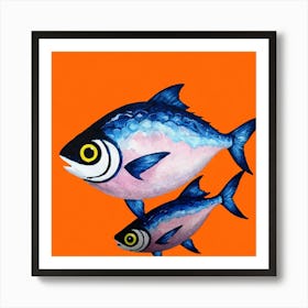 Two Fish On An Orange Background 3 Art Print