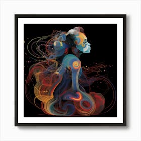 Abstract, Blue, Woman Portrait, "Active Mind" Art Print