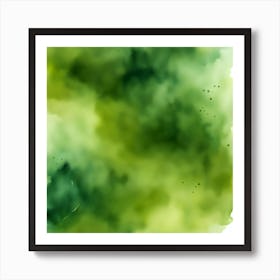 Beautiful olive moss abstract background. Drawn, hand-painted aquarelle. Wet watercolor pattern. Artistic background with copy space for design. Vivid web banner. Liquid, flow, fluid effect. Art Print