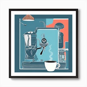 illustration, limited edition print , coffee time (blue background) Art Print