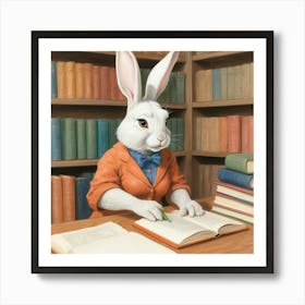 Rabbit In A Library Art Print