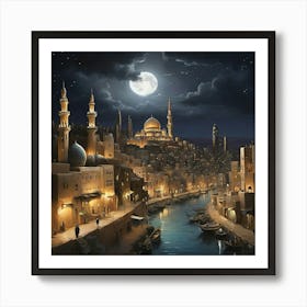 Egyptian City At Night art print 1 Art Print