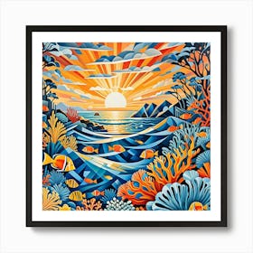 Great Barrier Reef Australia Cubism Art Art Print