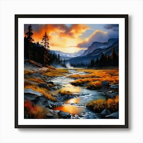 Watercolour Landscape Yellowstone National Park Studio Photography Complex Details Art Print