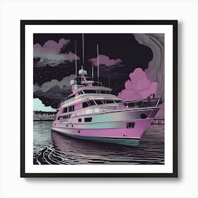 Yacht At Night 4 Poster