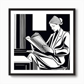 Just a girl who loves to read, Lion cut inspired Black and white Stylized portrait of a Woman reading a book, reading art, book worm, Reading girl, 191 Art Print