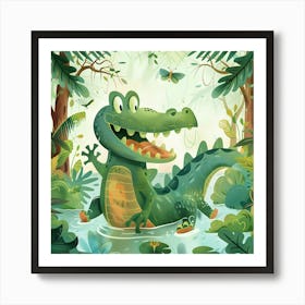 Crocodile Is Playing In The Pond Art Print