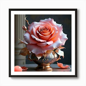 Pink Rose In A Vase Art Print