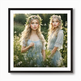 Two Girls In A Field Art Print