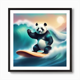 Panda surfing Art Print