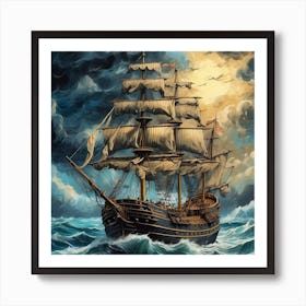 Ship In The Storm Art Print