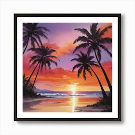 Sunset At The Beach paintings art print 6 Art Print