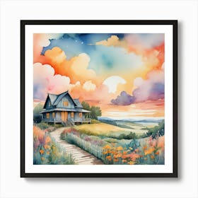 House At Sunset Art Print