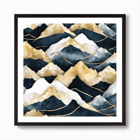 Gold And Blue Mountains Art Print