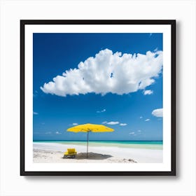 Yellow Umbrella On The Beach Art Print